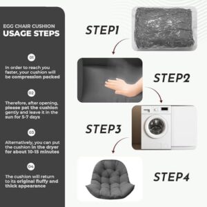 Egg Chair Cushions for Outdoor Furniture, Waterproof Egg Chair Cushion Replacement for Hanging Chairs, U-Shape Swing Chair Cuhsion 32x43 Inches (Grey) - Image 5