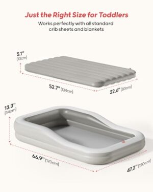 QPAU Larger Inflatable Toddler Travel Bed, Portable Kids Air Mattress with Built-in Bumpers, Fast Electric Pump, Separate Mattress Design, for Home, Grandma's, Camping, and Vacation, Grey - Image 6