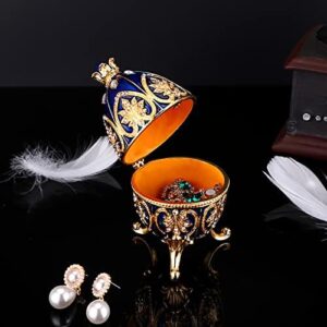 ELLDOO Faberge Egg Style Trinket Box, Enameled Jewelry Box Unique Decorative Metal Box Classic Ornaments Gift for Home Decor, Blue - Image 5