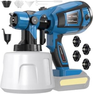 Paint Sprayer Tool High Power Electric Spray Paint Gun Easy to Clean for Furniture Cabinets Fence Walls Door Garden Chairs Dark Blue (Not Include Battery)