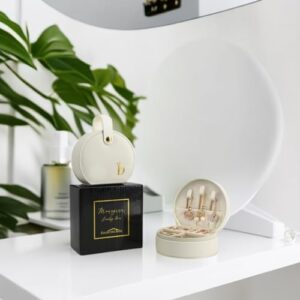 COLLECTIVE HOME - Travel Jewelry Case, Elegant Half-Moon Design with Gold Monogram, Detachable Handle, Personalized Accessory Organizer, Gift for Fashion-Forward Women and Teens (b) - Image 3