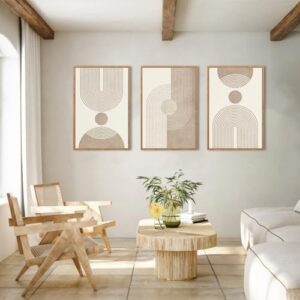 BINCUE Beige Neutral Canvas Wall Art Framed Geometric Abstract Wall Decor Mid Century Modern Artwork Wall Decor for Living Room Bedroom Office 16"x24" Set 3 Gift - Image 3
