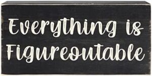 Esur Home Office Desk Black Decor - Inspirational Farmhouse Wooden Box Sign - Everything is Figureoutable - Image 2