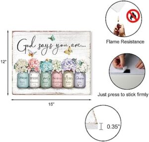 Inspirational Bible Verse Wall Art: God Says You Are Wall Sayings Flowers in Mason Jar Picture Print Christian Gift Quotes Poster for Women Girl Bedroom Decor 12" x 15" - Image 6
