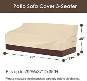 Vailge Heavy Duty Patio Sofa Cover, 100% Waterproof 3-Seater Outdoor Sofa Cover,Lawn Patio Furniture Covers with Air Vent and Handle,79" Wx 37" Dx 35" H,Beige&Brown - Image 2