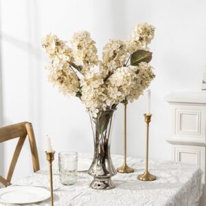 Fake Flowers Hydrangea Silk Flowers With Stems White Flowers Fake Flowers In Vase Hydrangea Artificial Flowers Winter Flowers Artificial For Decoration Vase Decor 24"(Cream Color)8PCS Wthout Vase - Image 4
