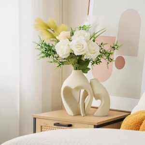 White Vases for Decor, Heart Shaped Ceramic Vase Set of 2, Nordic Heart Shaped Vases, Minimalist Decorative Vase for Table Centerpiece Wedding Dining Living Room Office House Decoration - Image 2