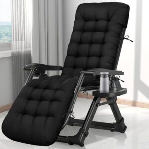 Outdoor Chaise Lounge Chair Cushion Waterproof 66 x 21 x 4 Inches Indoor Outdoor Memory Foam Lounge Chair Cushions with Ties, Soft Thickened Lounge Chair Cushions for Outdoor Furniture, Black