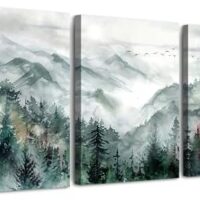 TTHYUEWS Wall Art for Bedroom Wall Decor for Living Room Office Decor Mountain Forest Landscape Wall Pictures Watercolour Paintings Artwork 3 Piece Canvas Art Prints Ready To Hang Home Decoration