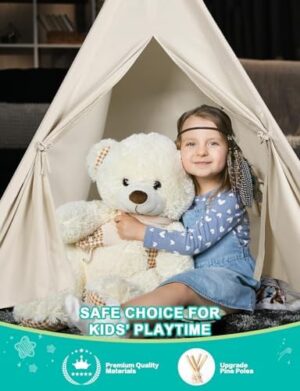 Sumbababy Teepee Tent for Kids Indoor - Natural Canvas Kids Play Tent - Washable Tipi Sleepover Tents with Lights & Carry Bag, Outdoor Toddler Tents for Girls & Boys - Foldable Playroom Gift Toys - Image 5