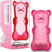 Gummygoods Squeezable Gummy Bear Night Light - Rechargeable, Portable, Squishy Lamp, 60-Min Sleep Timer - Christmas Gift for Kids & Adults, Baby Nursery, and Dorm Rooms - (Pink)