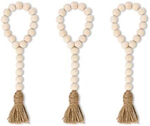 TIMEYARD Wood Bead Garland with Tassels Farmhouse Decor 3Pcs Rustic Country Prayer Beads Wall Hanging Decor