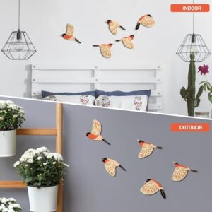 Barydat 5 Pcs Wooden Bird Wall Art Wood Flying Birds Wall Decor Rustic Folk Art Scandinavian Home Decor for Gift Living Room Bedroom Kitchen Office(Orange) - Image 3