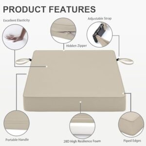 Favoyard Patio Chair Cushions 20 x 20 x 3 Inch Waterproof Outdoor Seat Cushions for Patio Furniture 3-Year Color Fastness Garden Sofa Couch Chair Pads with Handle & Adjustable Straps Set of 2, Beige - Image 6