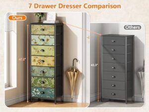 Furnulem Tall Dresser for Bedroom with 7 Fabric Drawers, Vintage Dressers & Chest of Drawers, Vertical Storage Tower Organizer Unit Retro Bedside Furniture in Closet,Living Room,Nusery,Dorm,Entryway - Image 5