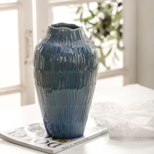 Blue Ceramic Vase for Home Decor - 11.6 Inch, Pampas Grass Vase with Modern Art Texture for Living Room, Dining Table, Farmhouse, Office Decor - Image 8