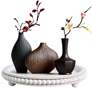 HPC Decor 12in Round Wood Tray - White, Distressed, Farmhouse Rustic - Decorative Tray for Living Room, Coffee Table, Kitchen Table or Farmhouse Serving Tray - Image 8