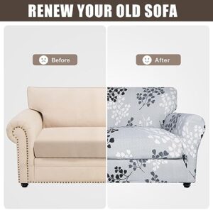 SearchI Stretch Sofa Cover Printed Couch Cover, Floral Pattern 4 Pieces Sofa Slipcover with 3 Separate Cushion Cover, Washable Furniture Protector for Living Room(Sofa, Leaf Pattern) - Image 7