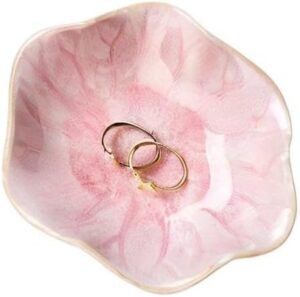 Lotus Leaf Shape Decorative Ring Tray, Small Key Bowl, Ceramic Trinket Tray Jewelry Dish Organizing Necklace Earrings, Home Decoration for Mom Best Friend Sister, Pink. - Image 8