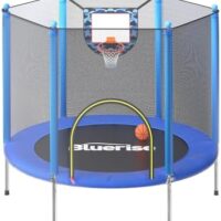 BLUERISE Trampoline 55IN 6FT Toddler Trampoline for Kids Indoor Outdoor Play for Kids Trampoline Basketball Hoop Attachment with Enclosure Net Easy to Assemble Outdoor Indoor Trampoline