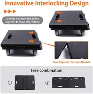 Furniture Dolly,Moving Dolly 4 Wheels Heavy Duty,16in-11in 500lbs Capacity,Furniture Movers Dollys with Wheels,Small Flat Cart with 2 Ropes, 2 Pack, Black (Black) - Image 3