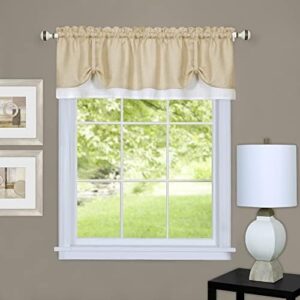 Soft Window Darcy Curtain Valance, Tan & White - 58 Inch Width, 14 Inch Length, 1.5 Inch Rod Pocket - Light Filtering Valance for Kitchen and Bathroom by Achim Home Decor