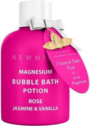 Magnesium Bubble Bath Rose Jasmine Vanilla Long Lasting Foam for Sore Muscles Epsom Salt Moisturizing Relaxing Stress Relief Spa Gift for Women