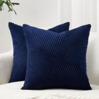 Topfinel Fall Pillow Covers Set of 2 Soft Corduroy Boho Strip Textured Blue Pillow Covers Modern Farmhouse Cute Autumn Home Decor Blue Living Room Sofa Couch Bed 45x45 cm