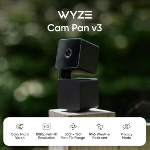 WYZE Cam Pan v3 Indoor/Outdoor IP65 1080P 360° Pan/Tilt/Zoom Wi-Fi Smart Home Security Camera with Motion Tracking for Baby & Pet, Color Night Vision, Works with Alexa & Google Assistant, Black - Image 2