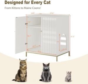 Stylish Cat Litter Box Enclosure, Modern Hidden Litter Box Furniture with Tall Legs, Side Entrance, and Dual Use as End Table for Living Room or Bedroom (White & Gold) - Image 7
