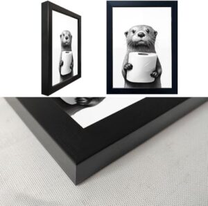 Bathroom Picture Wall Decor, Framed Black and White Bathroom Wall Art, Toilet Paper in Little Funny Raccoon's Hand Animal Canvas Print Painting - Image 3
