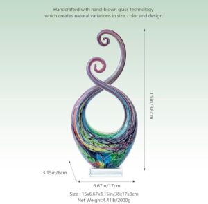 15" Tall Hand Blown Glass Abstract Sculpture with Base | Outdoor-Ready Handcrafted Glass Decor for Patio, Garden, Home & Office Display - Image 2