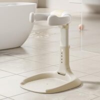 Adjustable Baby Shower Stand Bath Shower Standing Support Portable Bath Rack for Infants Toddlers 6-36 Months (Khaki)