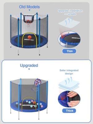 BLUERISE Trampoline 55IN 6FT Toddler Trampoline for Kids Indoor Outdoor Play for Kids Trampoline Basketball Hoop Attachment with Enclosure Net Easy to Assemble Outdoor Indoor Trampoline - Image 4