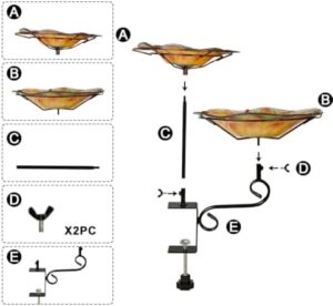 2-in-1 Deck Mounted Bird Bath for Outside Glass Birdbath Bowl & Birdfeeder with Adjustable Sturdy Metal Clamp for Railing Balcony 11" Dia, Sunflower - Image 4