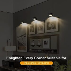 3-Pack Battery Operated Picture Light Magnetic Painting Light with 3 Lighting Modes,Remote and Dimmable Timer Art Display Light for Picture Artworking Frame Portrait,Wireless Wall Decor Puck Lights - Image 2