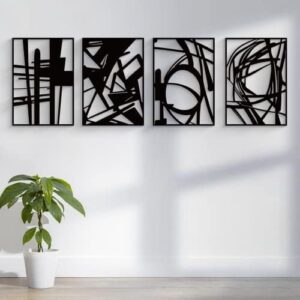 Glamativity 4 Pack Black Abstract Metal Wall Art, Minimalist Décor Single Line Art Wall Décor, 3D Textured Metal Wall Sculptures, for Living Room Bedroom Bathroom Study Room (Black Abstract, M Size 16 x 11'') - Image 4