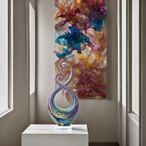 15" Tall Hand Blown Glass Abstract Sculpture with Base | Outdoor-Ready Handcrafted Glass Decor for Patio, Garden, Home & Office Display - Image 3