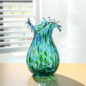 Green Glass Bubble Vase for Flowers, 8.5" Blown Glass Vase for Home Decor, Modern Art Flower Vases Decorative | Table Centerpiece, Olive Plant, Wedding, Living Room, Bookshelf, Office, Entryway - Image 8