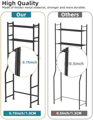 3-Tier Over The Toilet Storage, Freestanding Metal Bathroom Shelves with 4 Hooks, Over Toilet Storage Shelf with Paper Holder, Above The Toilet Shelf for Bathroom Storage, Black - Image 6