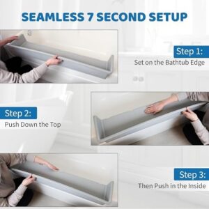 Tub Topper® Bathtub Splash Guard Play Shelf Area - Toy Tray Caddy Holder Storage - Suction Cups Attach to Bath Tub - No Mess Water Spill in Bathroom - Fun for Toddlers Kids Baby (Gray) - Image 5