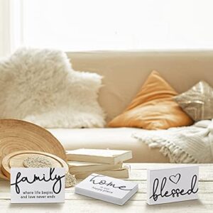 Jetec 3 Pcs Family Home Blessed Rustic Wood Sign Mini Wood Decorative Farmhouse Woodworks Table Shelves Decorations Sign for Bedroom Kitchen Living Room Table Decor(White,4.25 x 2.76 x 0.59 in) - Image 5