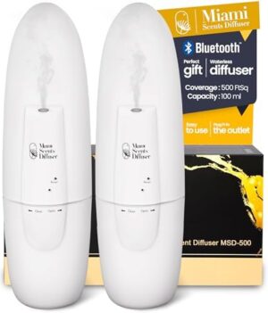 Pack of Two Plug in Wall Waterless Diffuser for Essential Oils Coverage Up to 500 SqFt 100 ml Nanotechnology Smart Bluetooth App Control Scent Air Machine for Home and Office Ideal for Aromatherapy.