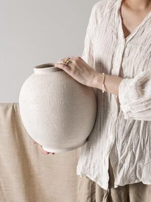 Ceramic Rustic Vase, 10.8 Inch Farmhouse Minimalist Tall Flower Vase for Table, Living Room, Home Decor, Bathroom, Holiday, Wedding, Set of 1, Sandstone White - Image 5