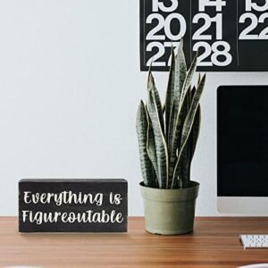 Esur Home Office Desk Black Decor - Inspirational Farmhouse Wooden Box Sign - Everything is Figureoutable - Image 3