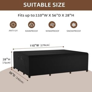 iBirdie Outdoor Patio Furniture Set Covers 110 x 56 inch fit 4 x 9 ft, 56, 54, 52 inch Wide, 110, 108, 106 inch Long Outside Dining Table and Chairs, Waterproof Weatherproof Cover, Heavy Duty 600D - Image 2