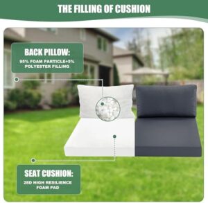 Outdoor Chair Cushions for Patio Furniture with Waterproof Detachable Cover, Deep Seat Couch Cushion Replacement and Backrest Pillow for Sectional Sofa, 25.6 x 25.6 Inch, Dark Grey, Set of 2 - Image 5