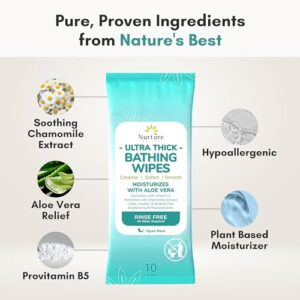Nurture XL Ultra Thick Body Wipes for Adults w/Aloe | 120 Extra Large Disposable Cloth Wet Cleansing No Rinse Bathing Washcloths, Waterless Shower | Bath Wipe for Women, Men & Elderly - Image 6