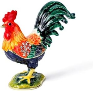 Hand Painted Trinket Box Enamel Vintage Jewelry Box Rooster Hinged Metal Jewelry Organizer Decorative Treasure Box Unique Valentine's Day Gifts Anniversary