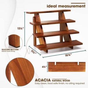 Acacia Wood Cupcake Display Stand - 4 Tiered Riser for Vendors Organizer - Wooden Cupcake Cookie Stands for Dessert Decorative Tables - Appetizer Serving Shelves Farmhouse at Party Wedding - Image 3